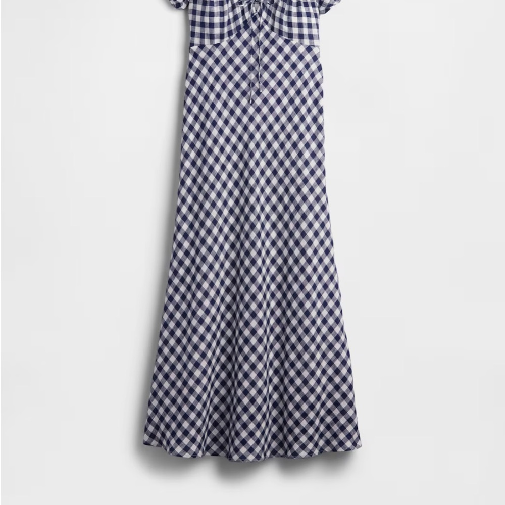 DOEN Navy Gingham Midi Dress - Women's Cap Sleeve Maxi - Picture 6 of 7